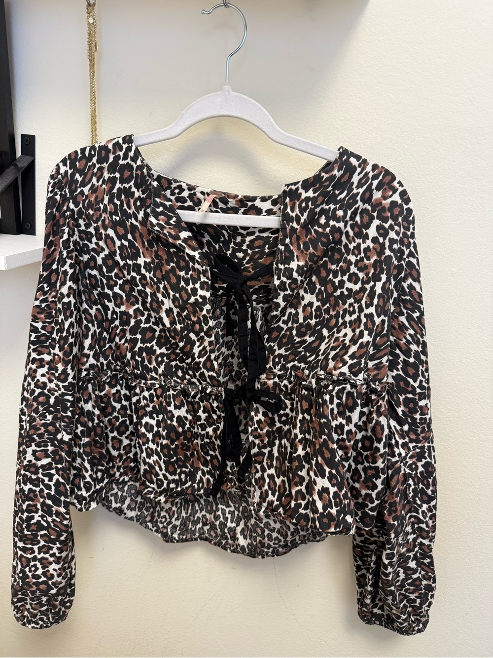 Free People Leopard Lace-Up Peasant Blouse - Brown/Black/Cream